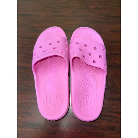 Crocs Pink Classic Slides Size Womens 14/ Mens 12 - Picture 4 of 6